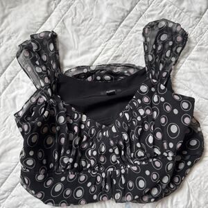 alfani 14P Y2k sheer silk polka dot babydoll sleeveless top sheer chiffon